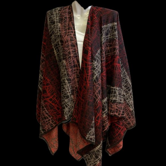 Red and Black Cashmere Ruana  100% - Picture 1 of 2